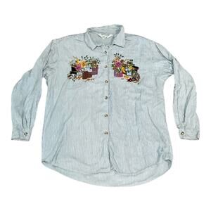 Victoria Jones Embroidered Flowers Top Stripe 18 100% Cotton